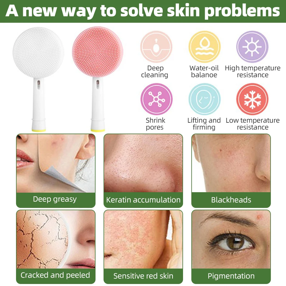 Spazzola elettrica per il viso testine di ricambio per spazzolino elettrico testina per massaggiatore detergente in Silicone strumento per la cura della pelle del viso pulito