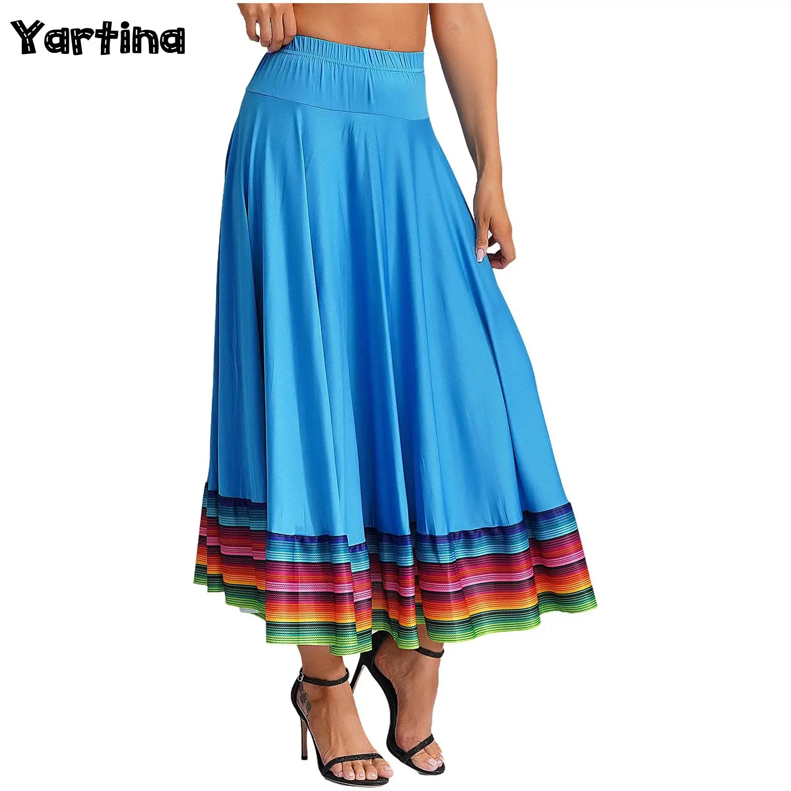 

Womens Spanish Bull Folk Mexican Flamenco Dance Performance Costume Mexican Folk National Standard Dancing Long Ruffled Skirt