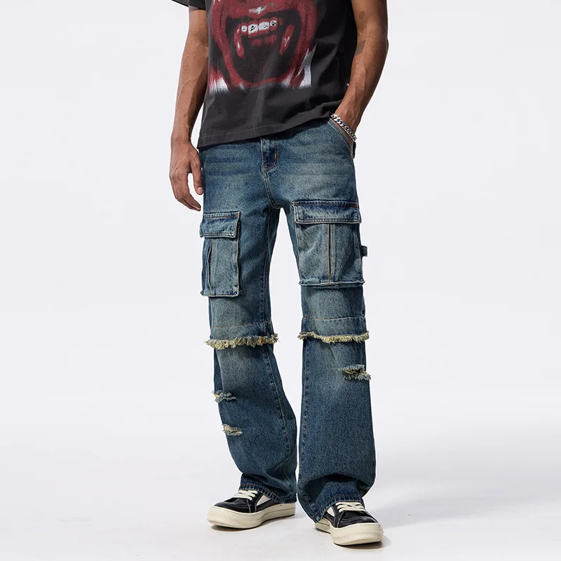 

660 Spring American high-end hip-hop retro fashion brand high street loose all-matching casual straight jeans for men