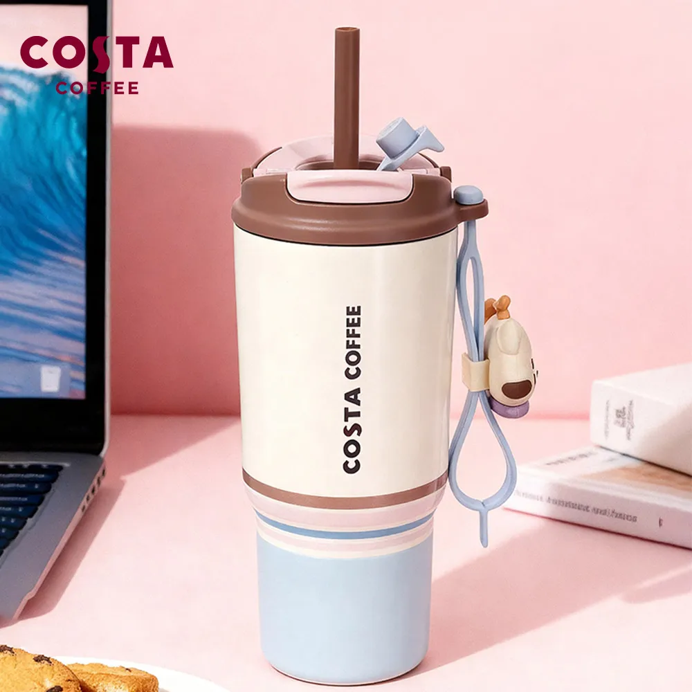 COSTA Free-Sip Tumbler - Lucky Cat with Lucky Cat Charm, 620mL