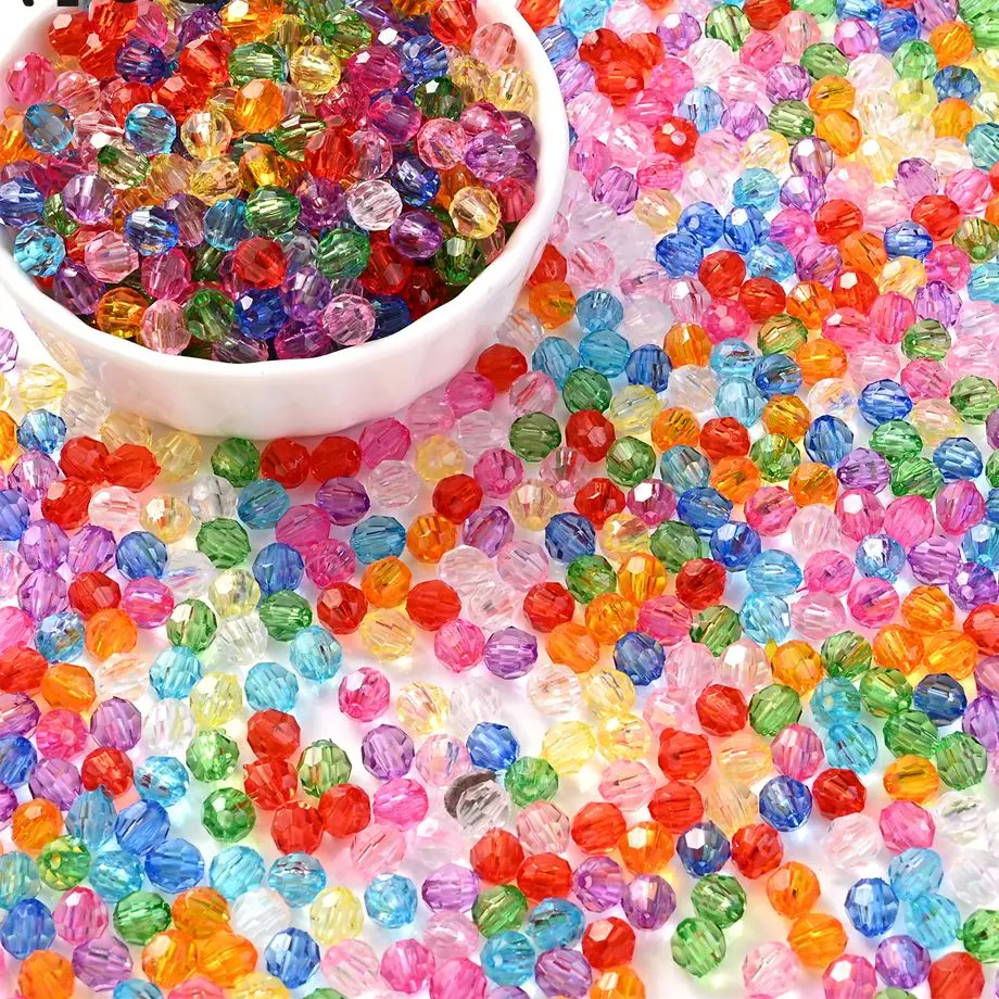 300pcs 6mm Acrylic Round Faceted Beads Multicolor Clear Spacer Beads For Jewelry Making Supplies DIYBracelet Necklace