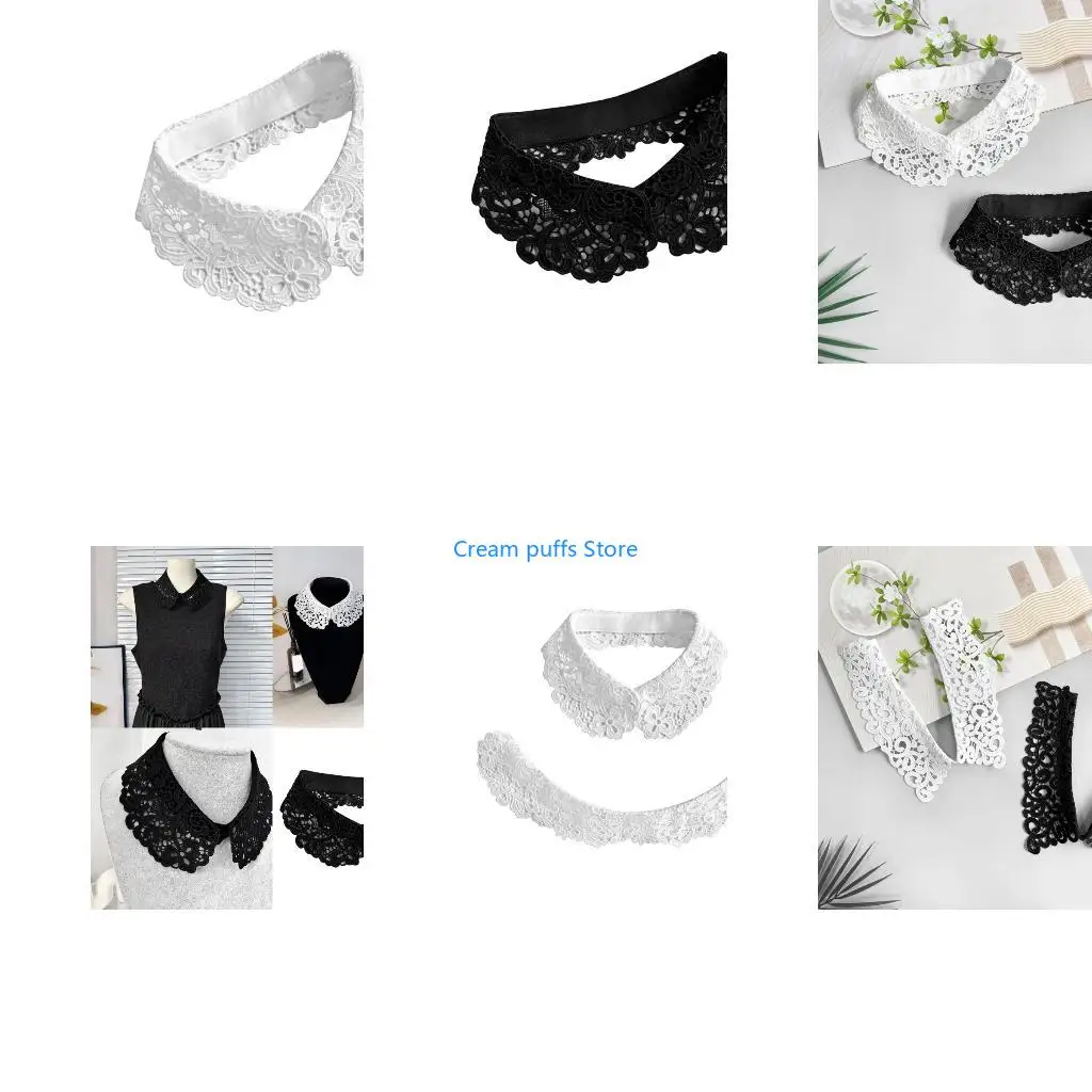 50LE Eye Catching Neckline Breathable Cutout Lace Design Fashion False Collar Accessory Various Clothing Styles