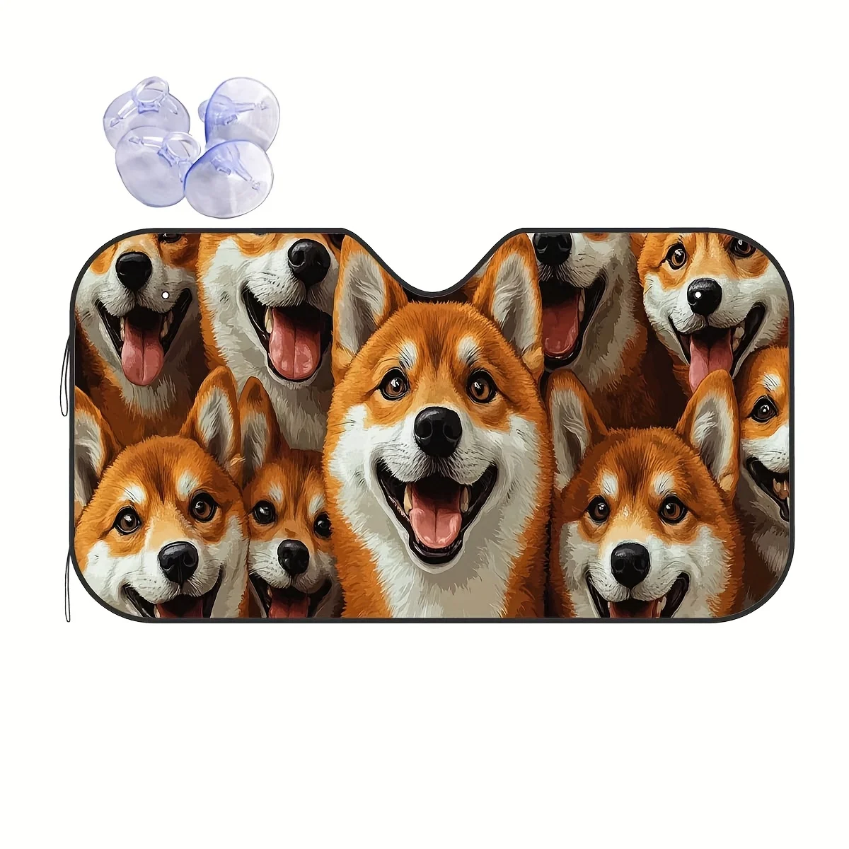 

1pc Cute Shiba Inu Dogs Happy Faces Pattern Car Sunshade, Window Protection Shade, Easy Installation, Keeps Car Cool, Great Holi