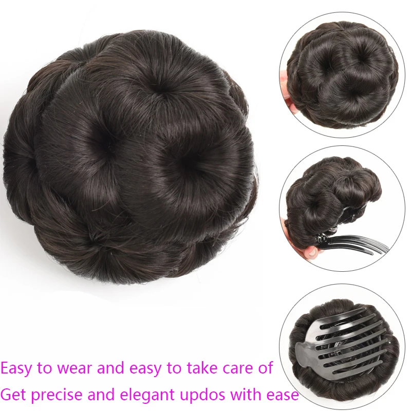 Synthetic Claw Clip In Chignon Fake Hair Chignon Bun Hairpiece Black Brown Blonde Women Curly Chignon Bun Hair