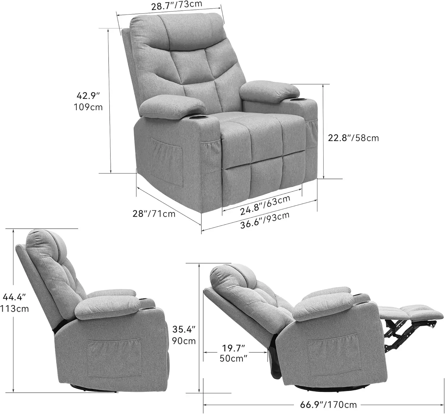 Oversized Recliner for Big and Tall Seniors Heat and Massage for Living Room, Theater Seating Single Sofa