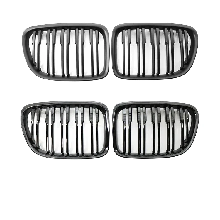 

For E84 X1 18i 20i 25i 28i 2010-2015 1Pair Glossy Black Racing Grills Cover Double Line Car Front Bumper Kidney Grille