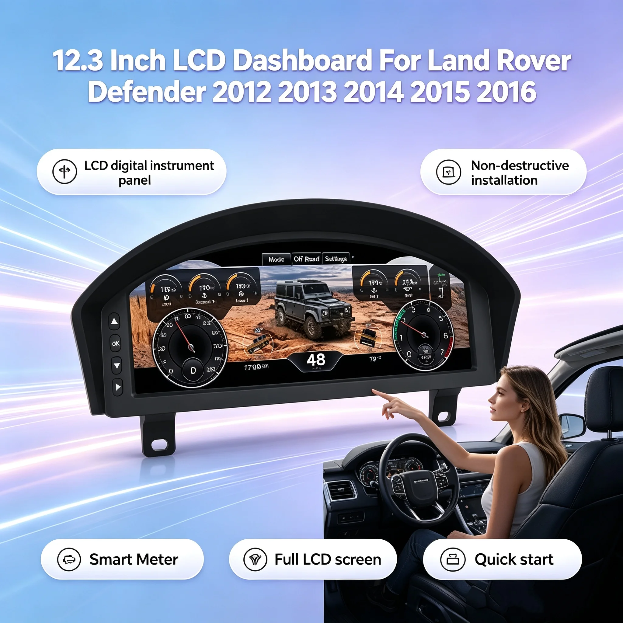 12.3 Inch LCD Digital Instrument Cluster For Land Rover Defender 2012-2016 Virtual Cockpit Dashboard Speedometer Linux panel