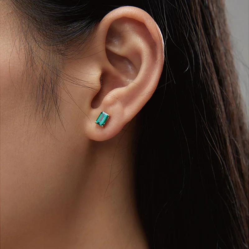 Imagem -03 - Cxsjeremy 1.0ctw 4*6 mm Lab Grown Emerald Stud Brincos Sólidos 14k 585 Ouro Amarelo Push Back Jóias Finas para as Mulheres Presentes do Partido