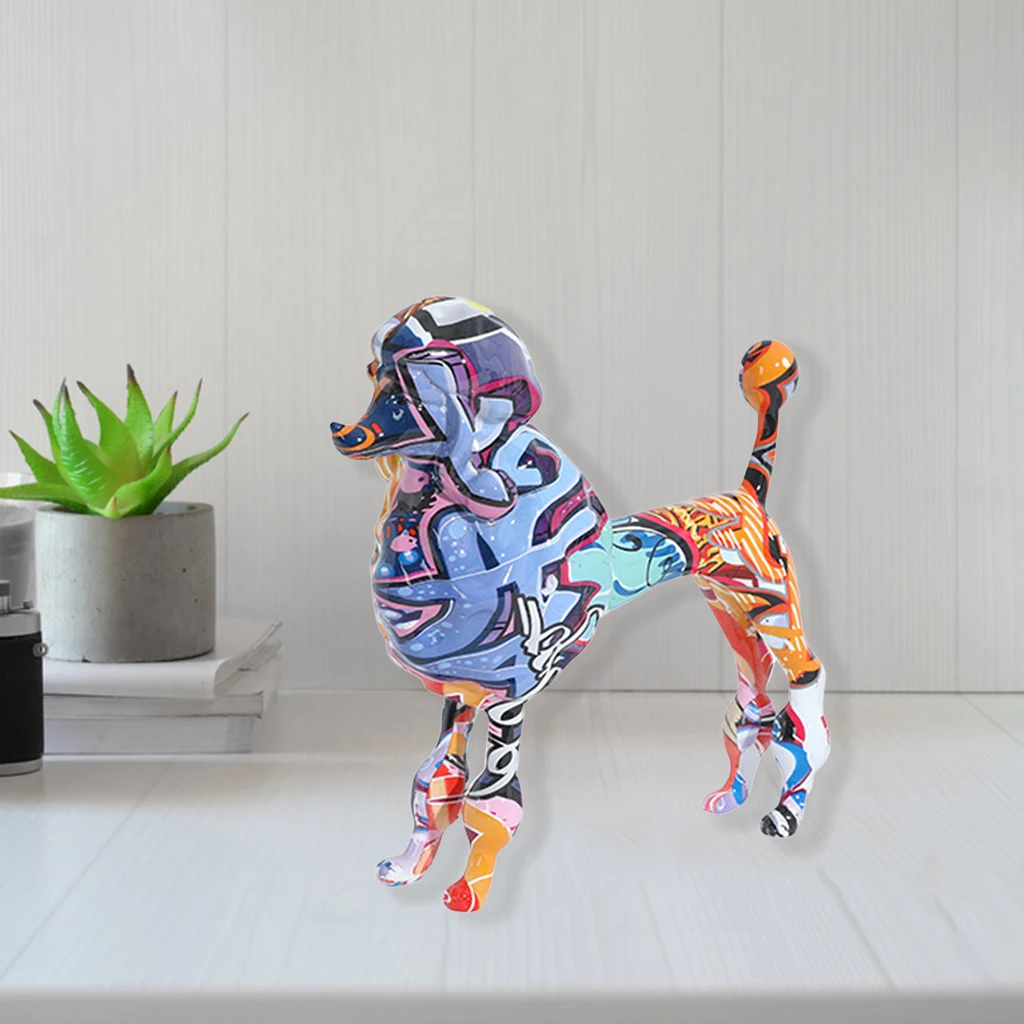 Graffiti Poodle Statue Dog Sculpture Figurine Colorful Pet Ornament Animal Art Figurines Interior Home Room  Desktop Decor