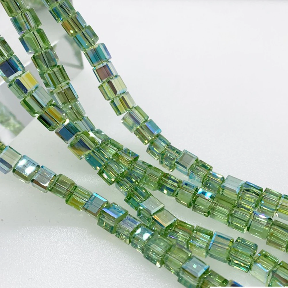 6mm 8mm 2Strands Faceted Green Shine Plated Crystal Style Glass Cube Strands Lot for Beadwork Accessories ABF14