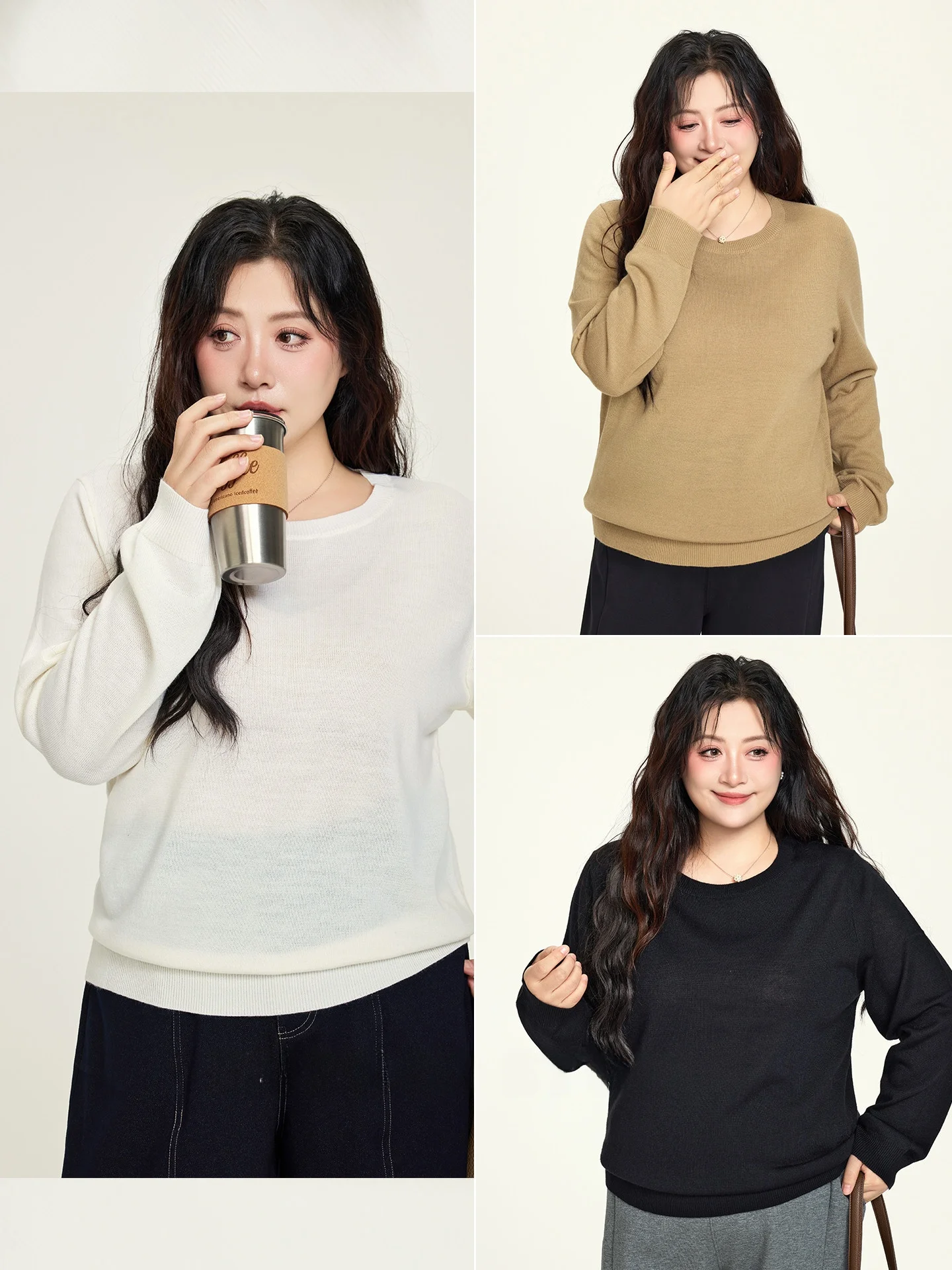 

Новый осенний женский вязаный свитер свободного кроя с длинными рукавами и круглым вырезом, однотонный, больших размеров, повседневный, комфортный трикотаж