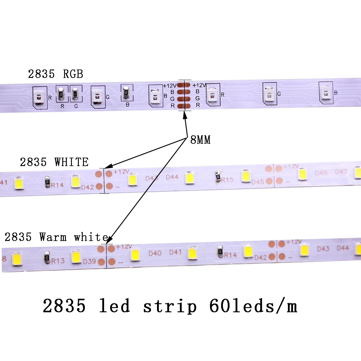 5M/lot SMD 2835 60Leds/M 5M 300 lampu setrip Led DC 12V Strip LED fleksibel, warna cahaya putih/hangat putih/biru/merah/hijau/kuning