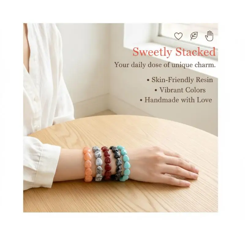 Fashion Colorful Heart Beaded Bracelets Retro Cute Women Jewelry Gift Simple Stackable Bangles Valentine Gift