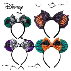 Diadema de Mickey Mouse con esqueleto de murciélago fantasma para mujer, diadema de Cosplay para niñas, diademas con orejas de lazo, accesorios para el cabello