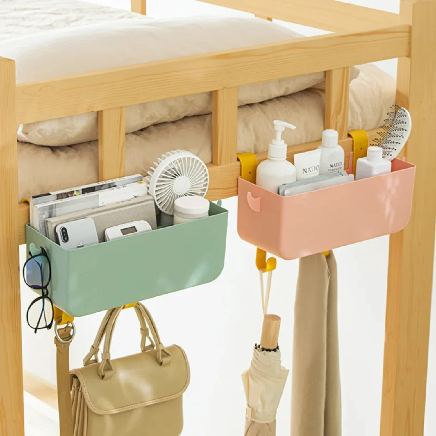 Hanging Bedside Organizer  Bed Shelf with 2   Box  Dorm Rooms Bed Rail  Glasses Mobile Phones Keys