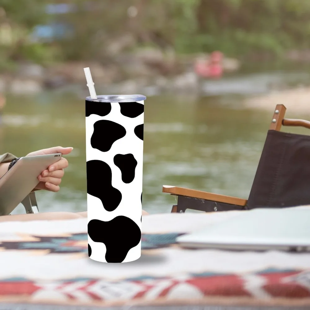 Cow Print Tumbler with Lid and Straw Insulated Thermal 20 oz Cow Print Cups Cute Coffee Cup Tumbler for Outside Travel Camping