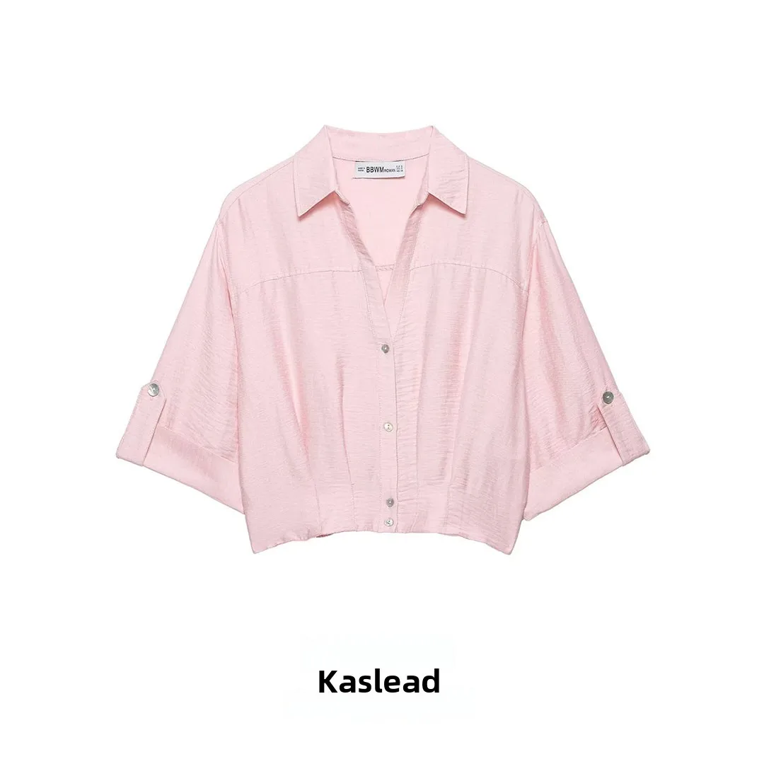

KASLEAD New Women's Fashion Short Mixed Fiber Shirt Simple Versatile Style 2615771 Breathable Polyester Loose Fit Spring Shirt