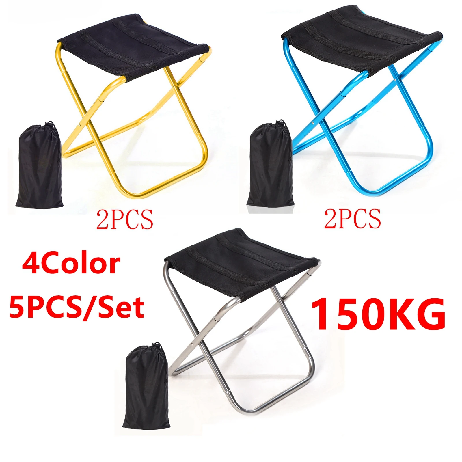 

5PCS 150KG Thicken Aluminum Alloy Folding Camping Fishing Chair Portable Outdoor Picnic Bench Stool Mare Ultralight Small Stool