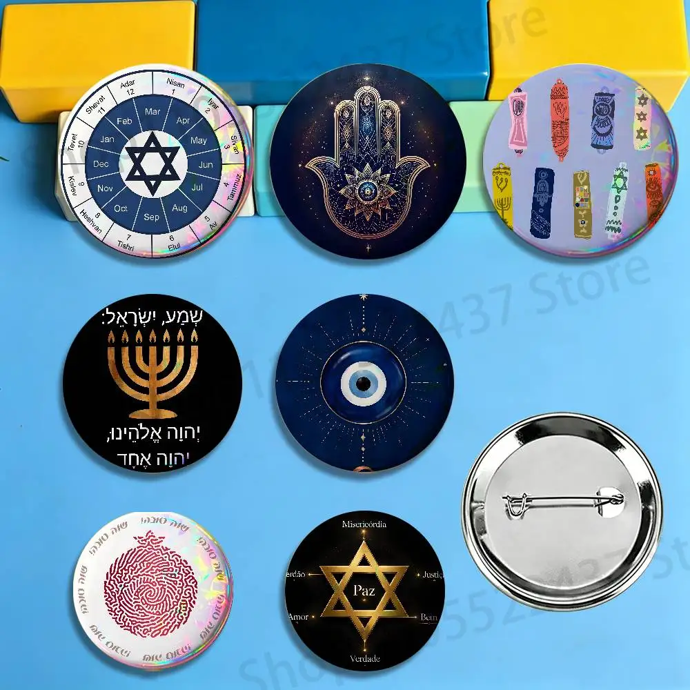Happy Jewish New Year Round Pins Cartoon Brooches Stylish Ornament Badge for Backpack Accessorys Gifts