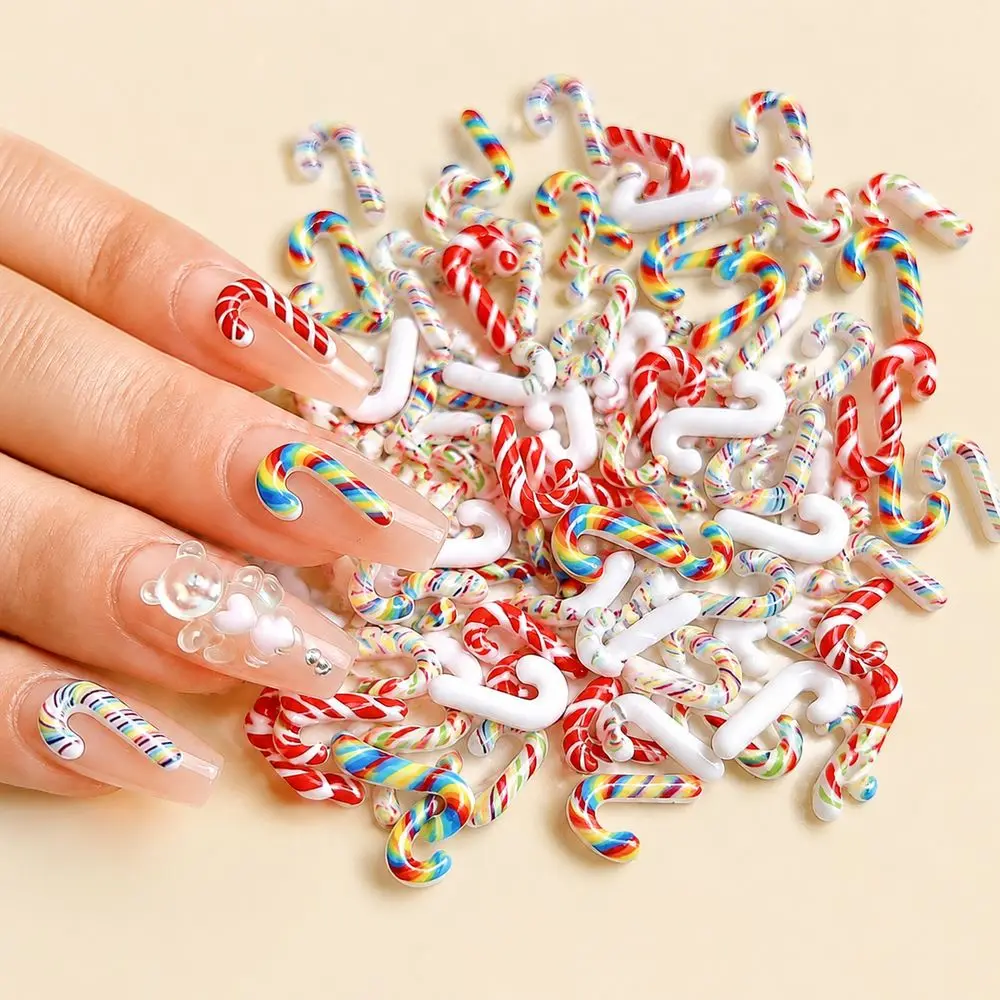 50Pcs Mini Flat‑Back Candy Cane Nail Charms Christmas Multi‑Color Resin Decor For Home Salon Xmas Art False Nail Supplies
