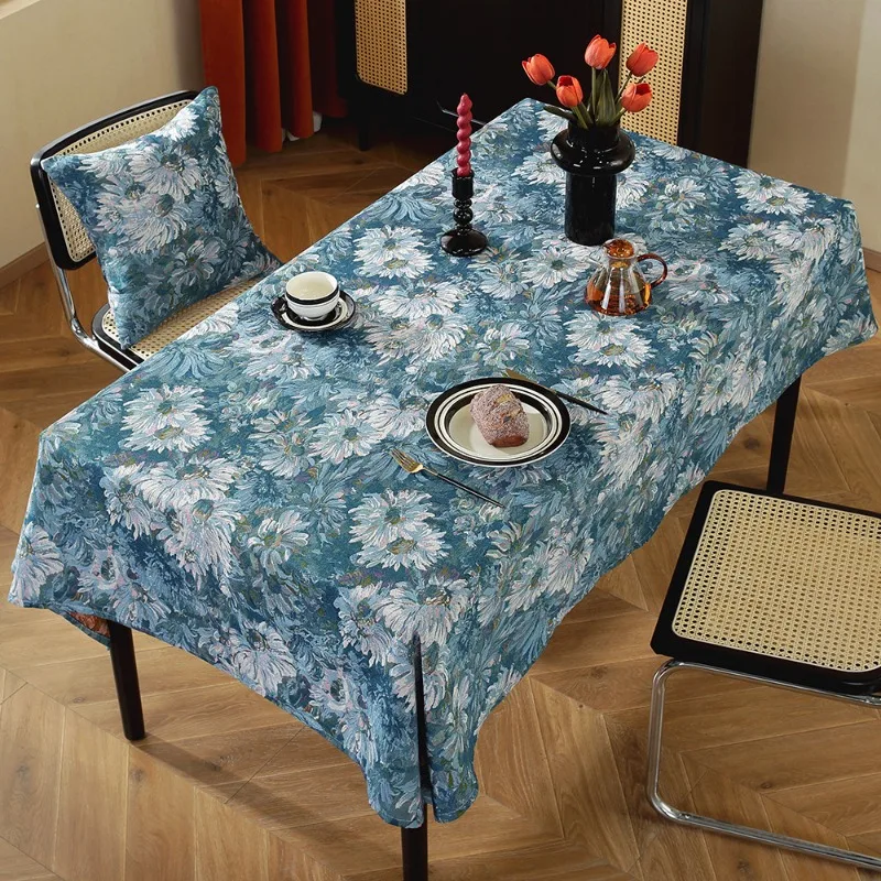 2026 Waterproof and Oil Resistant Oil Painting Jacquard Decorative Tablecloth Tea Table Mat Rectangular Dining Home Decoration