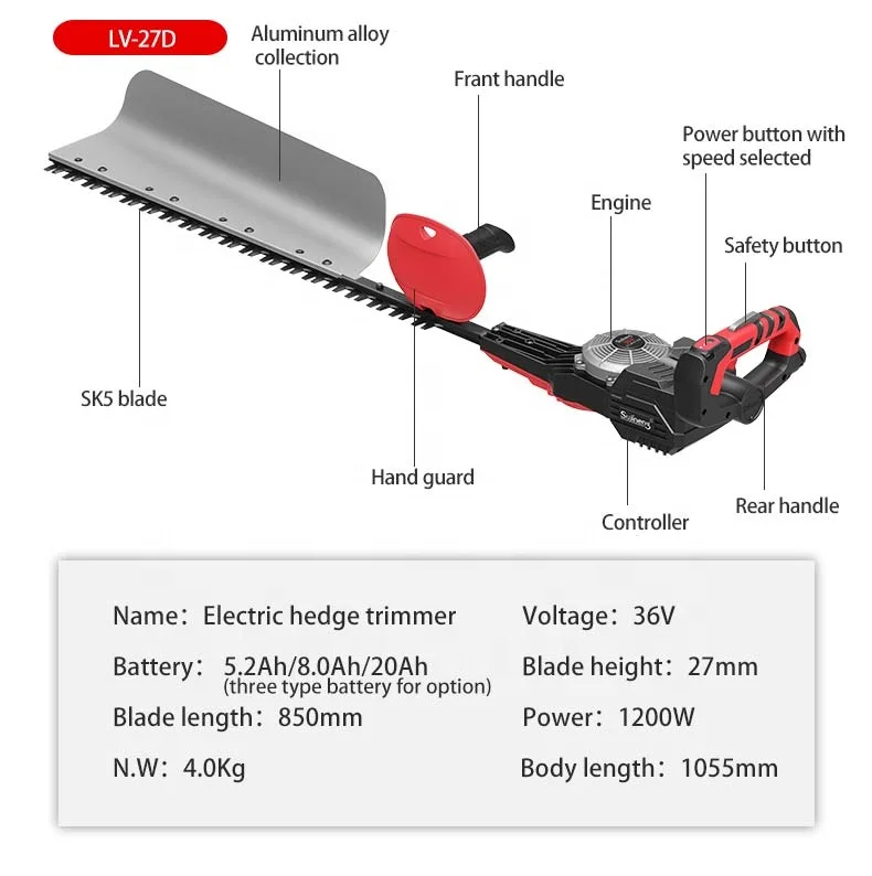 42V  Double Blade Cordless Lithium Battery Electric Professional Hedge Trimmer