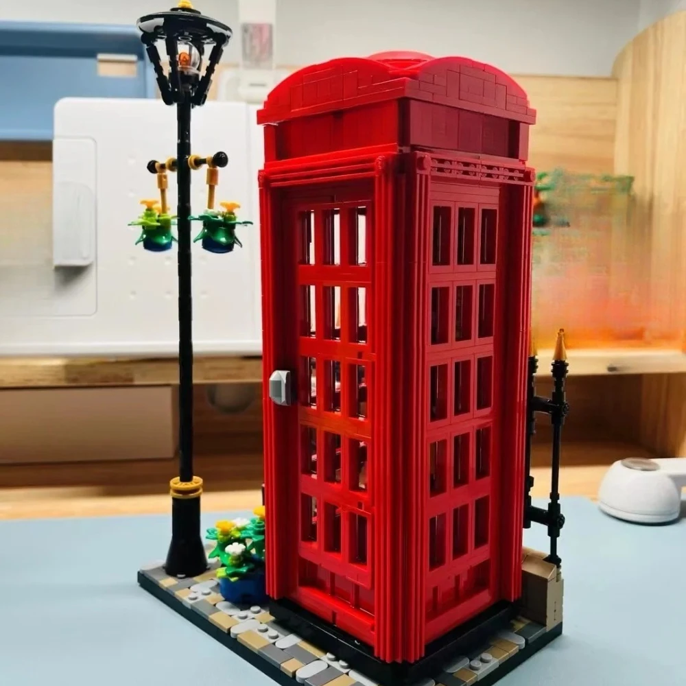 كشك الهاتف الأحمر 21347 مجموعات مكعبات البناء المتوافقة مع جزيئات Lego مناسبة لهدايا عيد الميلاد 1460 قطعة #5