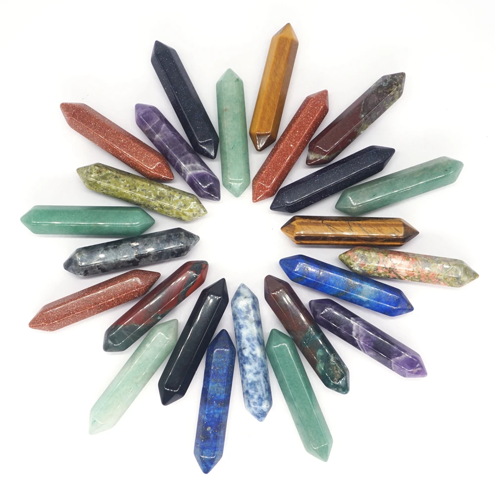 10x53mm Double Headed Pointed Hexagonal Crystal Column Natural Stone Power Wand Ornament Craft Pendant Necklace JewelryAccessory