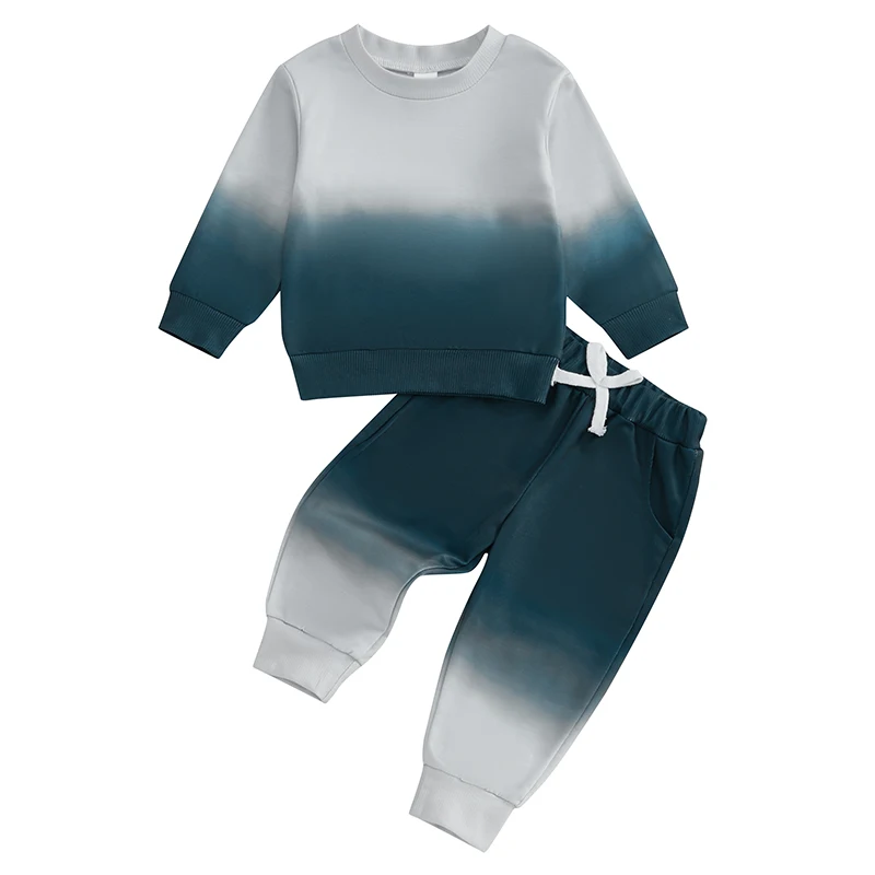 

Toddler Boys Fall Outfits Patchwork Gradient Long Sleeve Sweatshirts and Long Pants 2Pcs Clothes Set