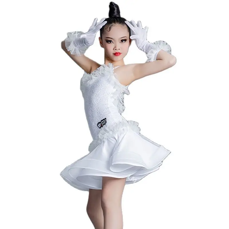 Blu bianco nero vestito da ballo latino ragazze Performance Costume da ballo latino bambini Rumba Samba Chacha abbigliamento da ballo da sala