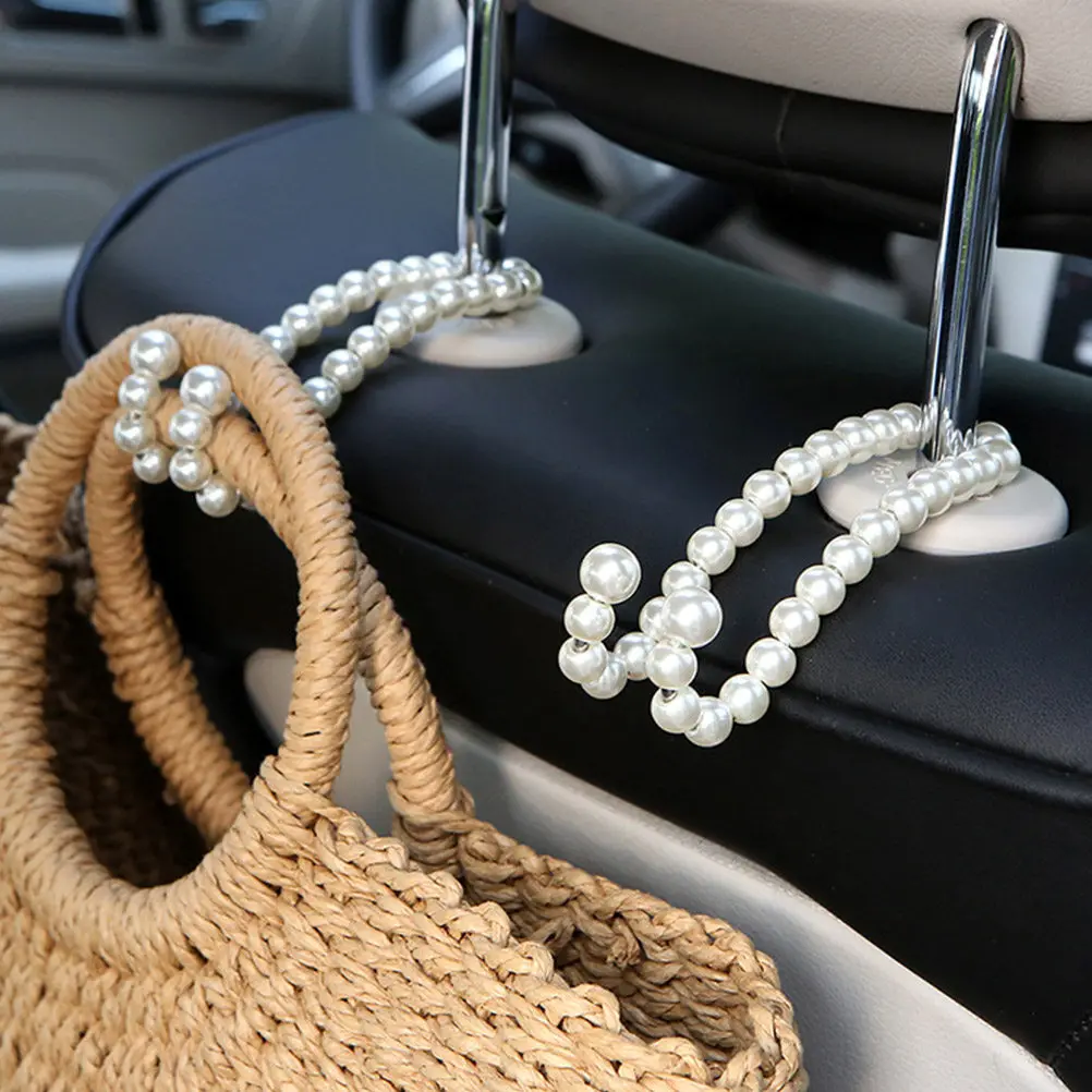 

1Pair Pearl Stainless Steel Car Hooks Car Headrest Hangers Seat Back Hooks Heavy Duty Auto Organizer Grocery Bag Tote Holder