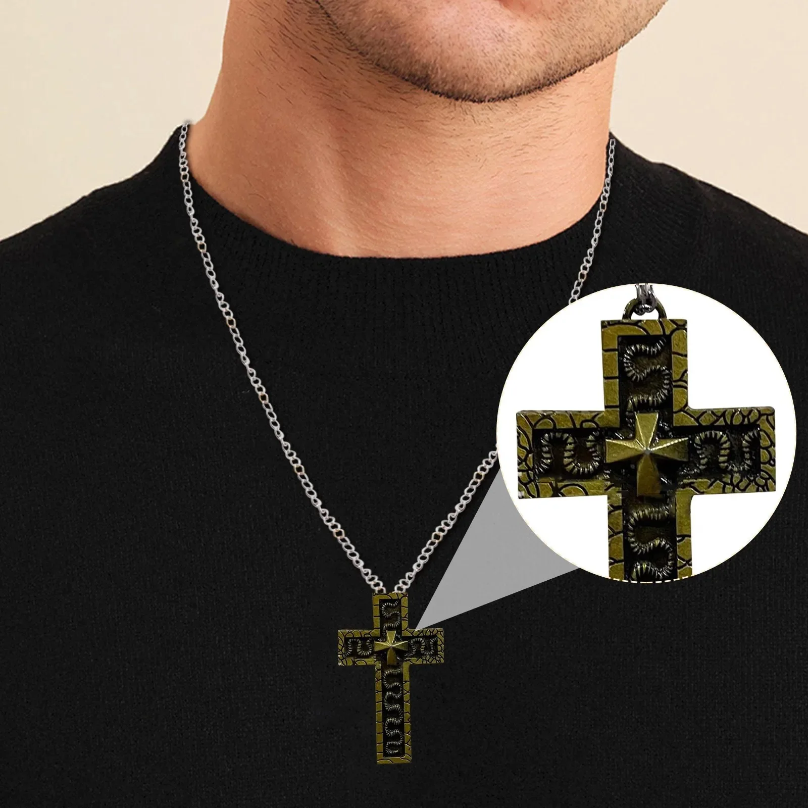 Hot Openable Hip Hop Old Cross Necklace Secret Compartment Stainless Steel Pendant Gothic Punk Fashion Vintage 3D Jewelry Gift