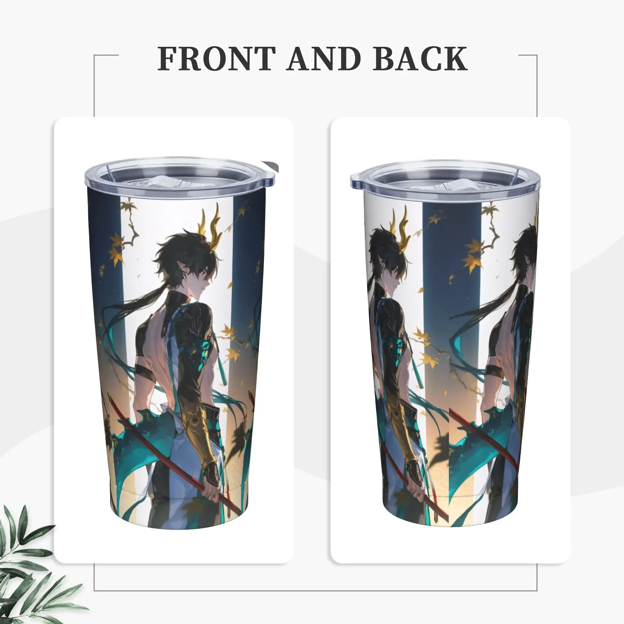 Dan Heng Insulated Tumbler with Straws Lid Honkai Anime Stainless Steel Thermal Mug Office Home Water Bottle Cup, 20oz