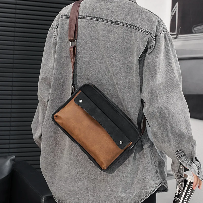 GOYN England Style Men's Shoulder Crossbody Bags Vintage Leather Small Zipper Shoulder Bags Square Bag Messenger Sling Bags