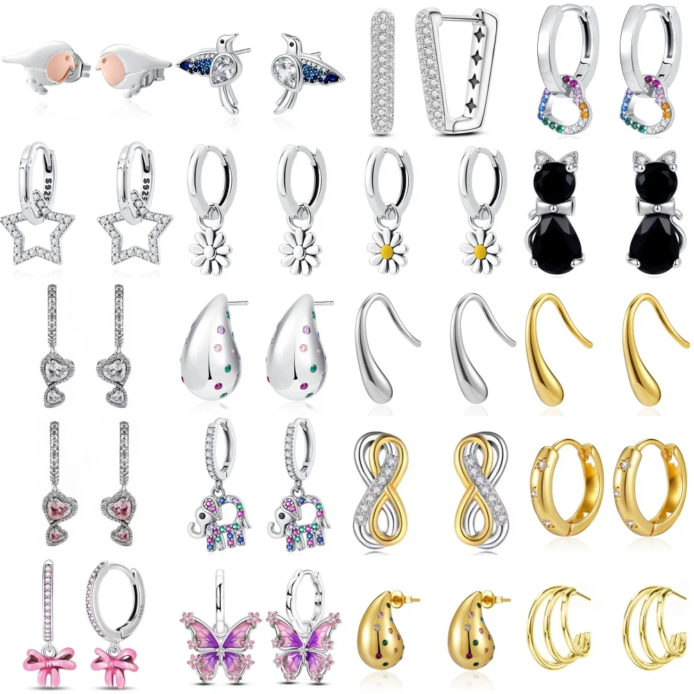 

European New 925 Silver Daisy, Butterfly, Heart-Shaped Earrings Suitable For Women's Holiday Exquisite Charm Jewelry Gifts