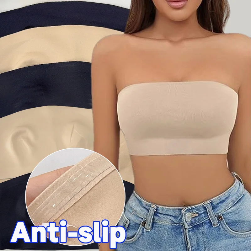 2025 Fashion Women Tube Tops Strapless Bra Black Skin Chest Wrap Bandeau Unlined Seamless Breathable Comfortable Underwear Tops