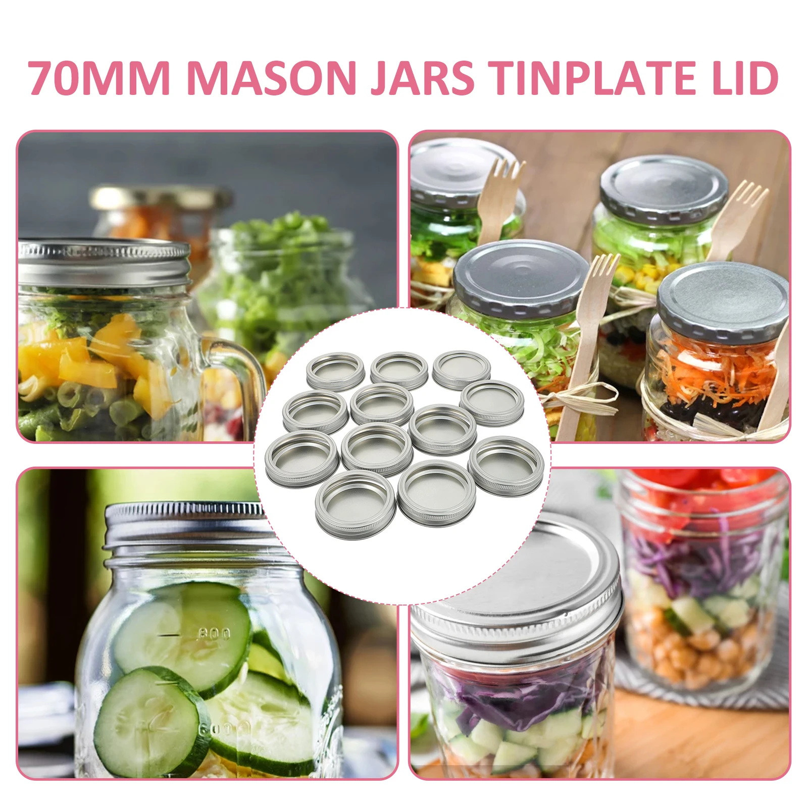 

12 Sets Tinplate Lid Canning Seals Jar Lids Wide Mouth Rings for Jars Mason Cup Regular