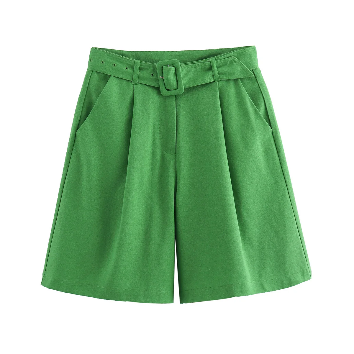 

HH TRAF Female Summer Fashion Zipper Belt Decoration Green Solid Pocket Mini Shorts Woman High Waist New Shorts Street Mujer