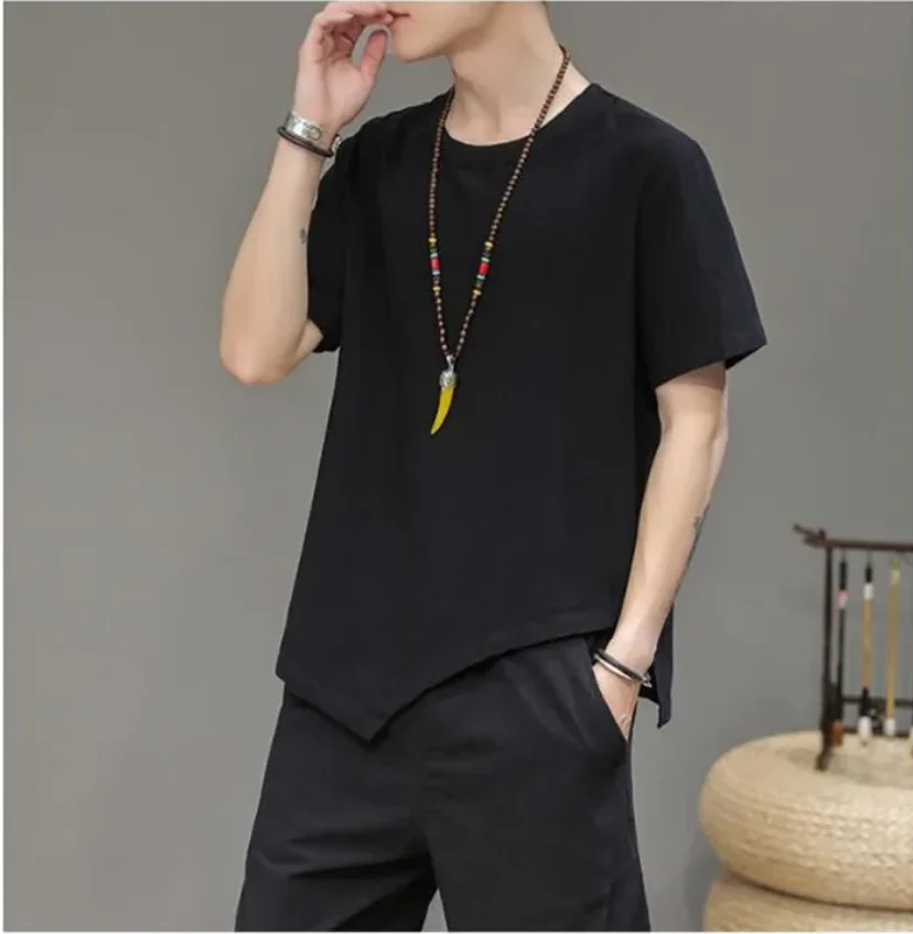 plus Size Men's Short Sleeve T-Shirt Cotton Linen Harajuku Style Graphic Tees Red White Royal Blue Casual Top for Men