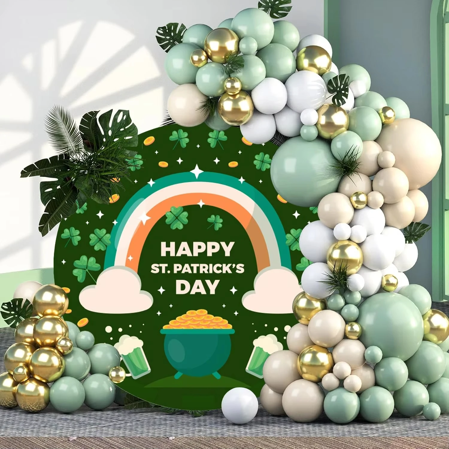 

St.Patrick's Day Round Backdrop Cover Irish Green Hat Circle Photography Background Party Decoration Lucky Day Photo Booth Props
