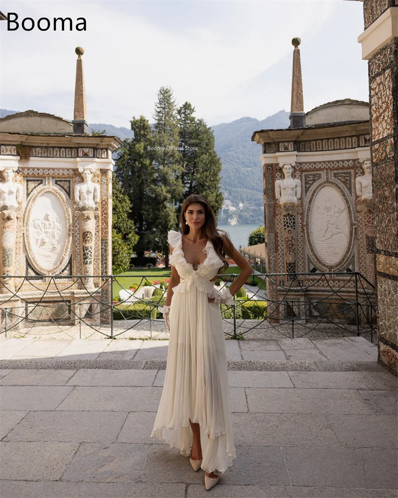 Booma a-line فساتين زفاف أنيقة بسيطة مطوي على شكل حرف v بدون أكمام مطوي شيفون فستان عرائس مصنوع حسب الطلب 2025