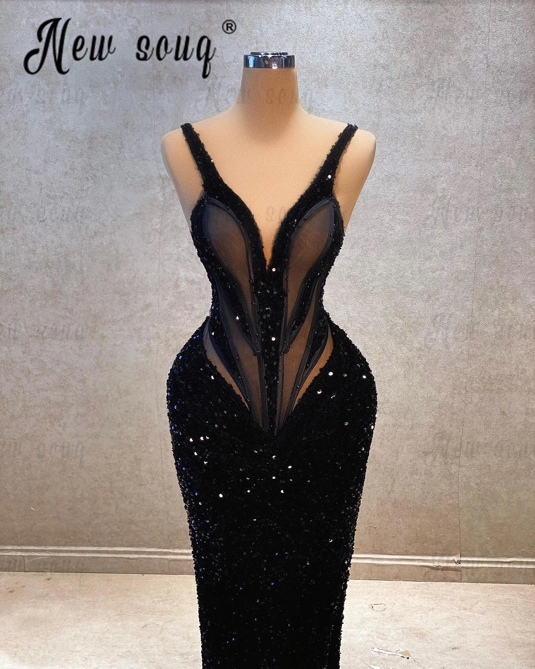 5 Designs Arabic Elegant Black Beaded Sequin Evening Dresses Long Sleeve Formal Prom Party Dresses for Women Wedding 2024 Custom