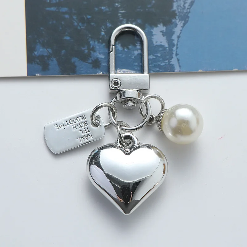 Silver Color Heart Shaped Keychain Backpacks Bow Heart Keyring Charm Backpack Pendant Bag Decoration Women Men Friendship Gift
