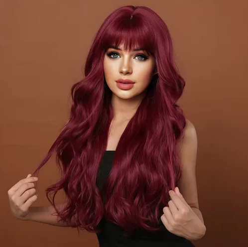 Wig woman air bangs long hair big waves dyed synthetic fiber high temperature silk full head set selling long curly hair