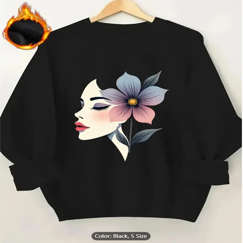 

Женская толстовка с цветочным принтом и графическим принтом на флисовой подкладке, повседневный пуловер большого размера, топ для любителей художественного стиля, чистый хлопок