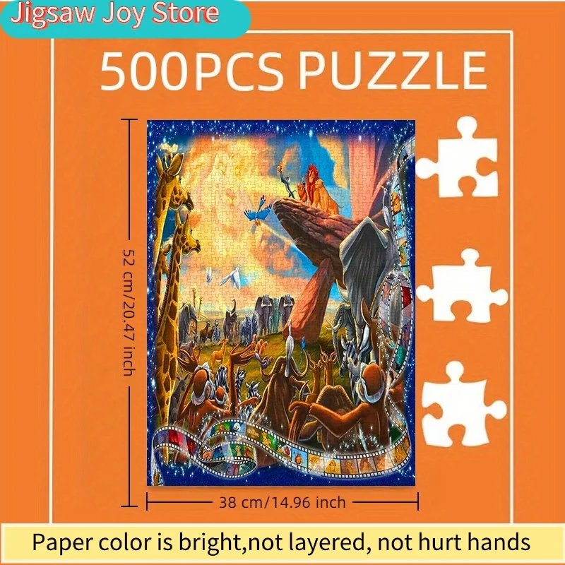 

Пазл 500/Disney, 500 элементов, из плотного белого картона, бумажный пазл для самостоятельной сборки, яркие цвета, классическая сцена из фильма «Король Лев», животные