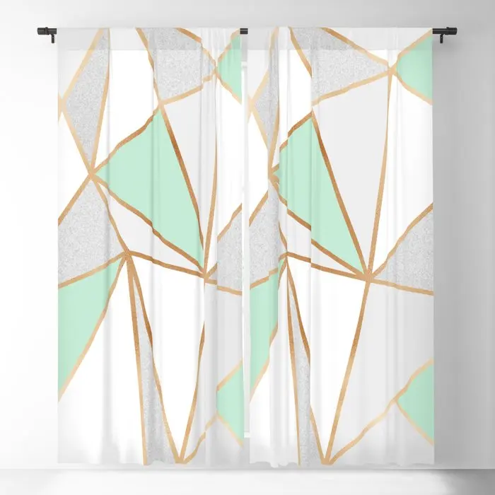 

Mint Green, Grey & Gold Geo Blackout Curtains 3D Print Window Curtains For Bedroom Living Room Decor Window Treatments