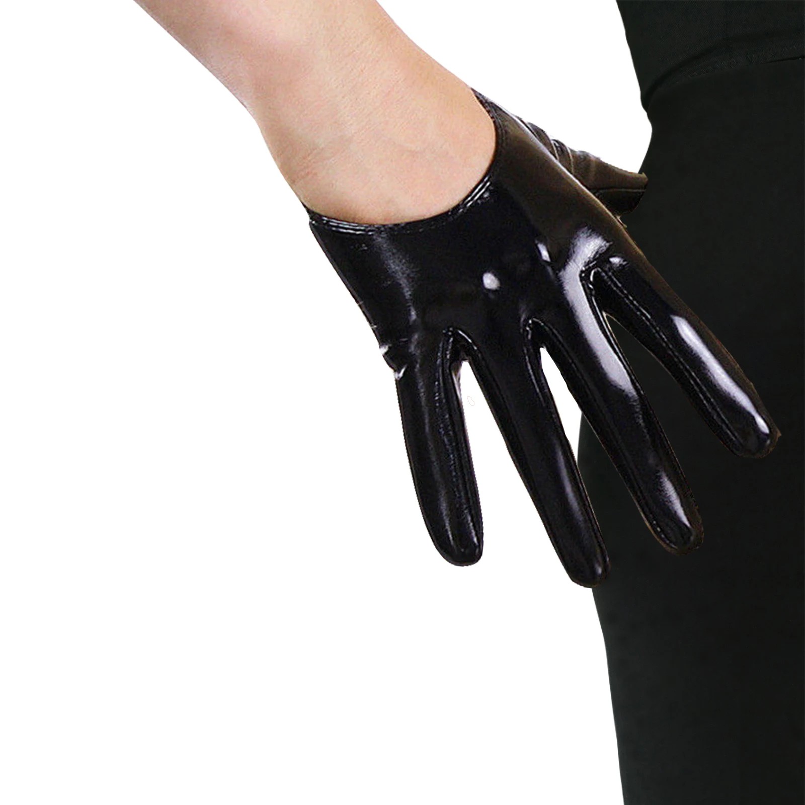 LaSally Women\'s Short Leather Gloves Half Palm Latex Wetlook Shine Faux Patent Leather Cosplay Evening Party Fashion Opera Glove