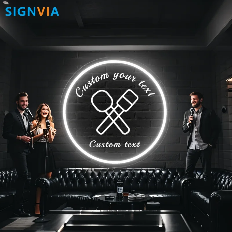 

Customizable Microphone Neon Sign USB-Powered LED Wall Decor for Bar KTV Home - Laser Engraved, Circular White Glow Bar Decor