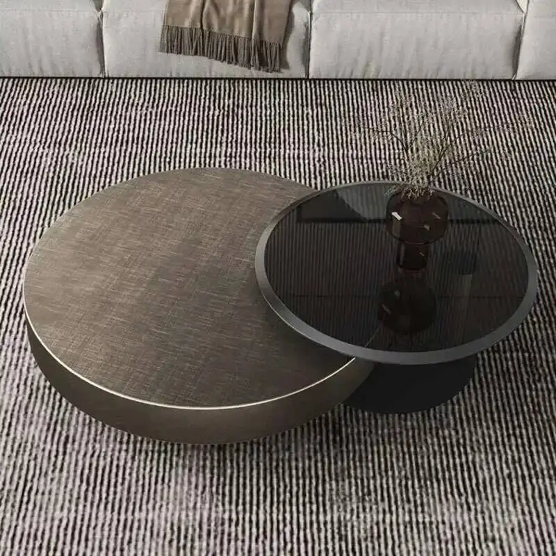 

Round Table Italian Coffee Designer Combination Villa for Home Living Room End table Tempered Glass Stainless Steel Tea Tables R